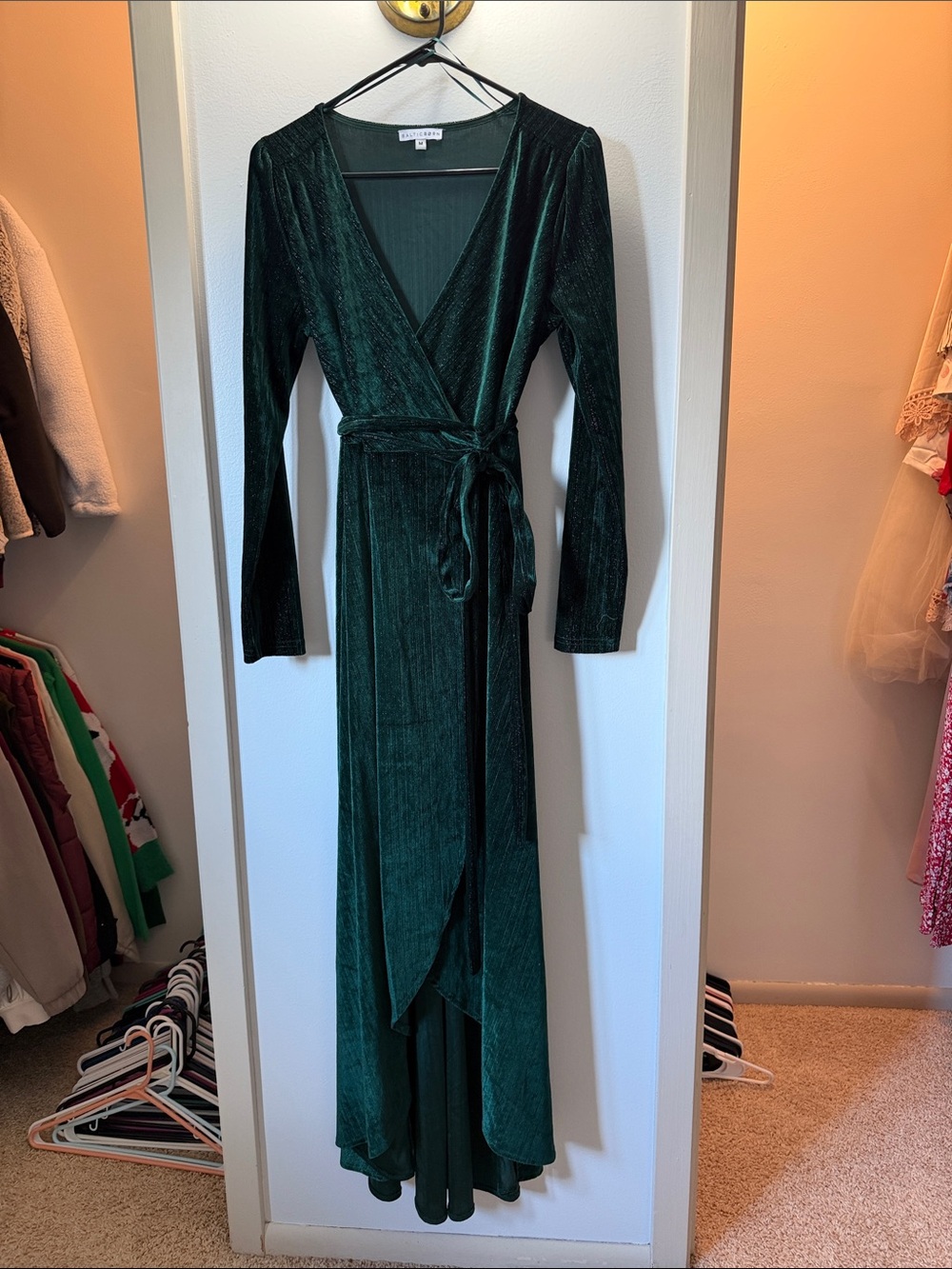 Baltic Born Emerald Green Velvet Wrap Maxi Dress